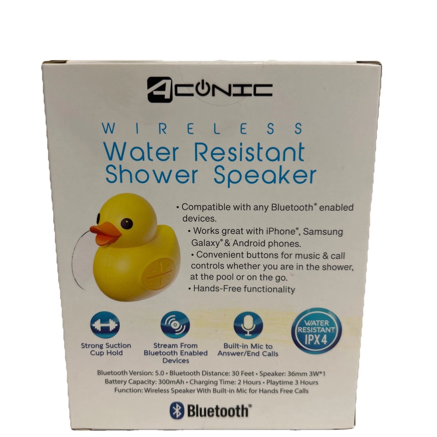 Altavoz Acónico Goma Pato Bluetooth Inalámbrico Resistente al Agua Ducha o Piscina